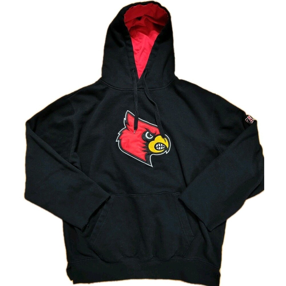 YOUTH University Of Louisville Cardinals Black Hoodie Sweatshirt Sz Med No Cuffs